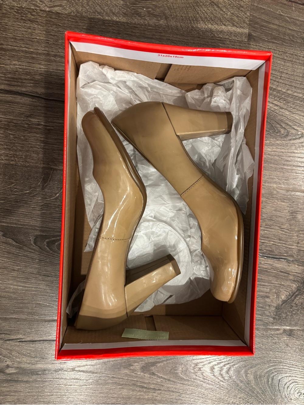 AEROSOLES Patent Beige Block Heel Pumps